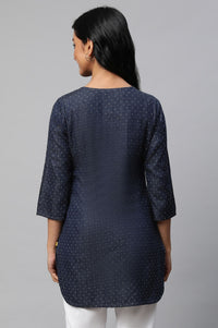 Blue Denim Jacquard Short kurta