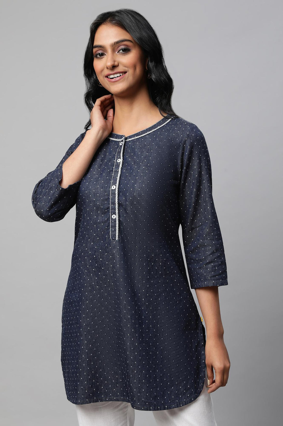 Blue Denim Jacquard Short kurta