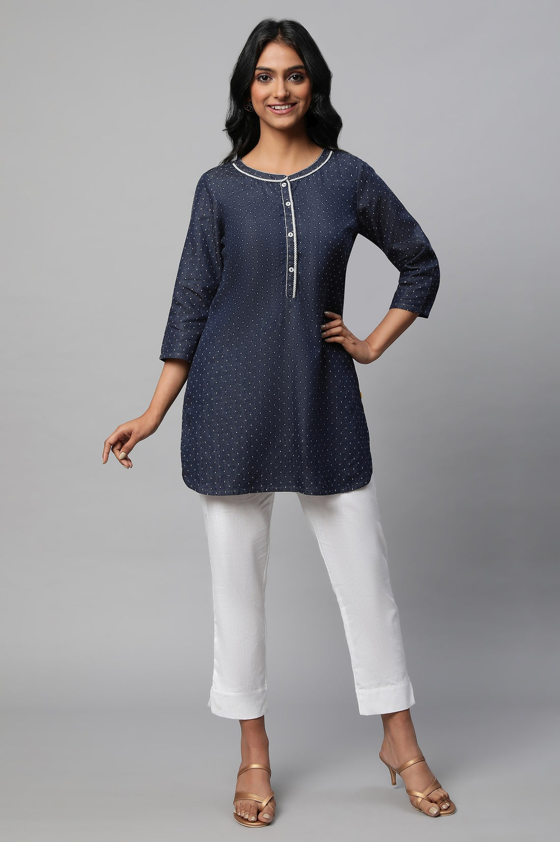 Blue Denim Jacquard Short kurta