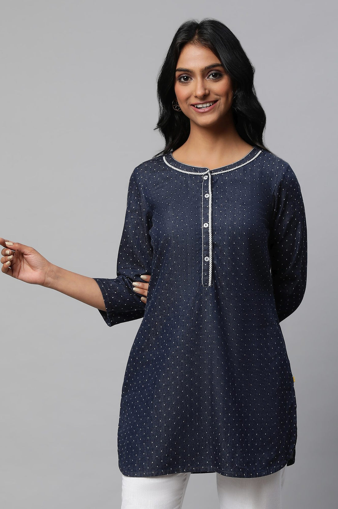 Blue Denim Jacquard Short kurta