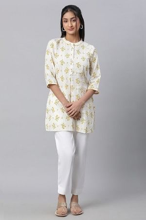 Beige Floral Printed Textured kurta