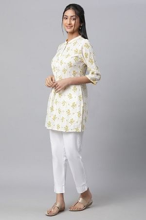 Beige Floral Printed Textured kurta