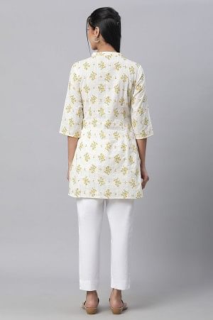 Beige Floral Printed Textured kurta