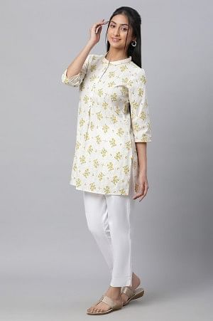 Beige Floral Printed Textured kurta