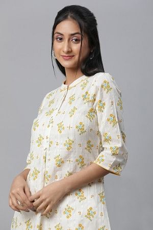 Beige Floral Printed Textured kurta