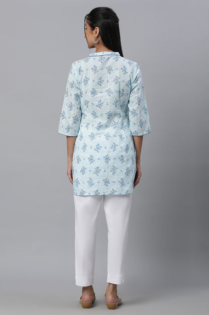 Blue Floral Printed Textured kurta