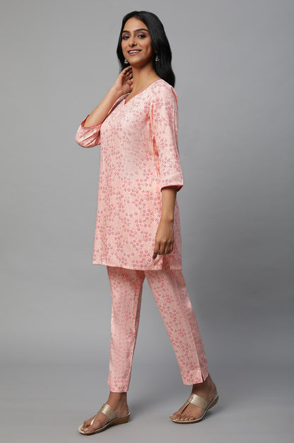 Pink Floral Print Casual Summer kurta