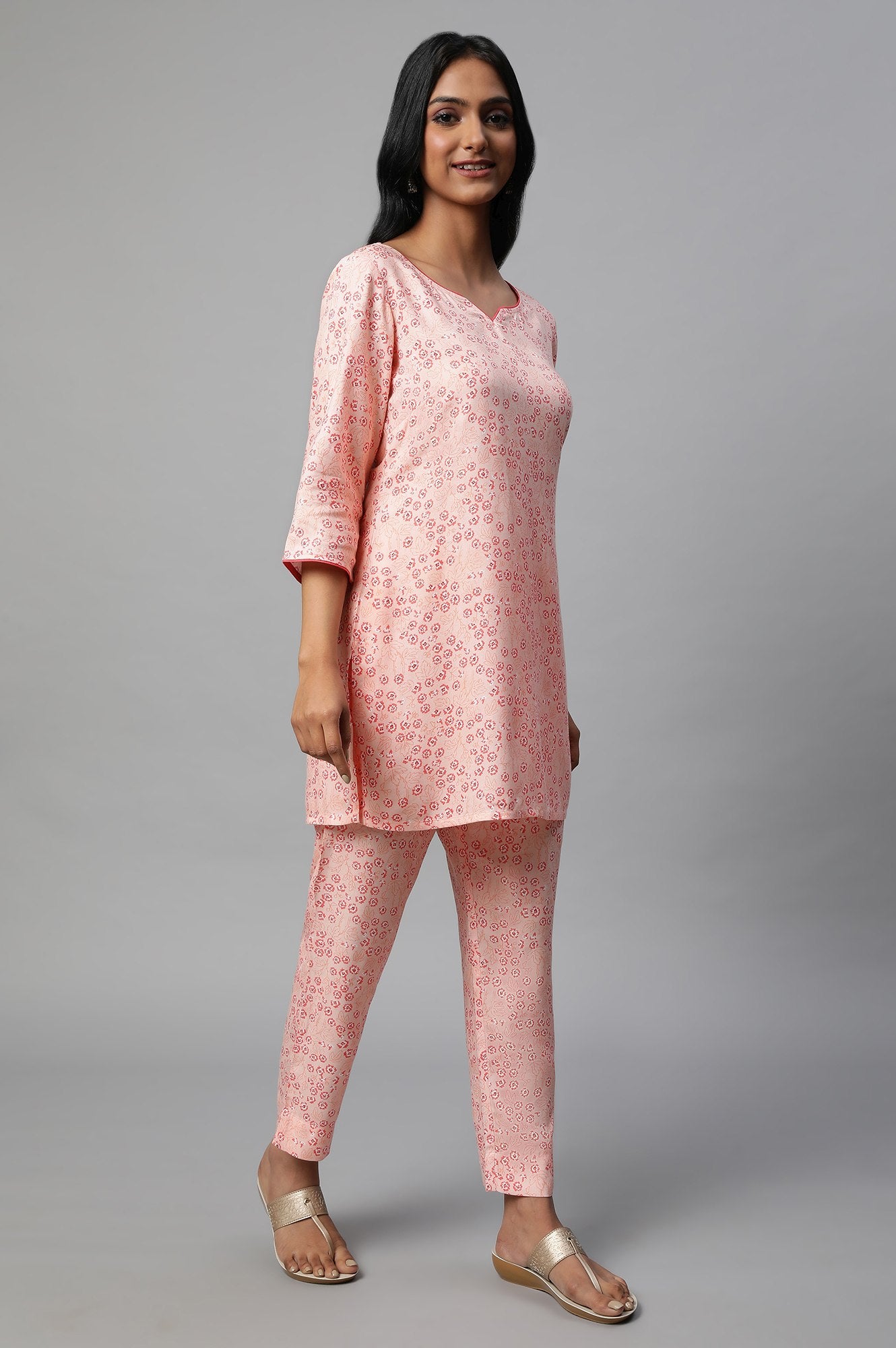 Pink Floral Print Casual Summer kurta