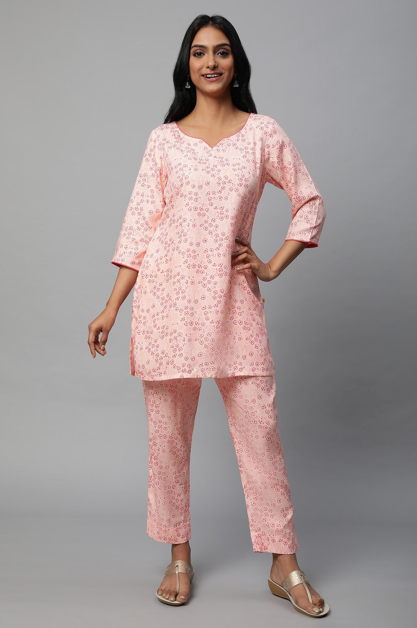 Pink Floral Print Casual Summer kurta