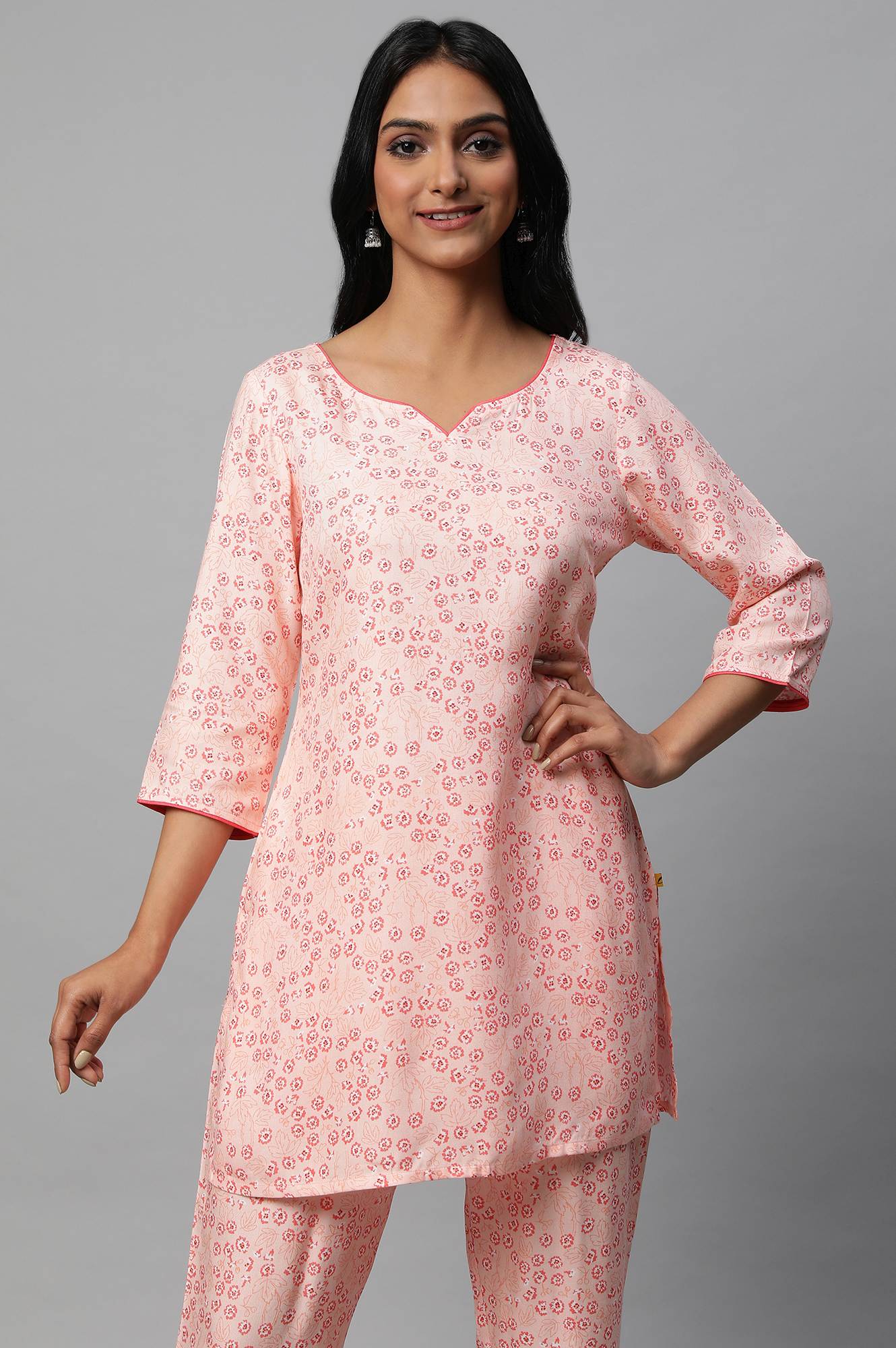 Pink Floral Print Casual Summer kurta