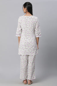 White Seer Sucker Floral Print kurta
