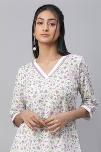 White Seer Sucker Floral Print kurta