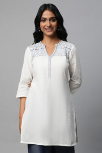 White Textured Cotton Summer Kurta