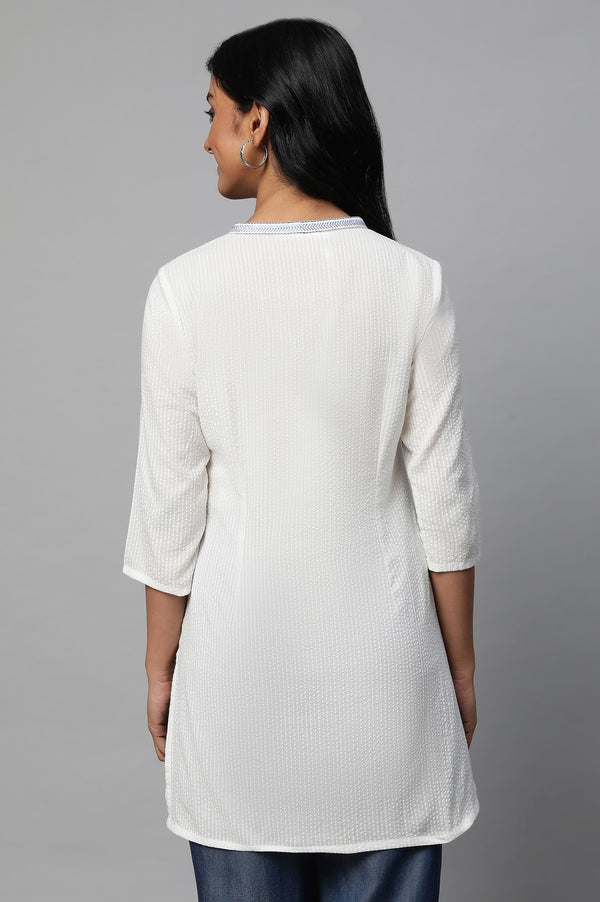 White Textured Cotton Summer Kurta
