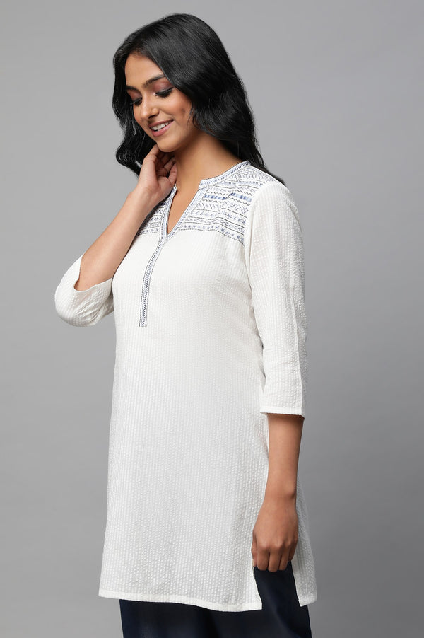 White Textured Cotton Summer Kurta
