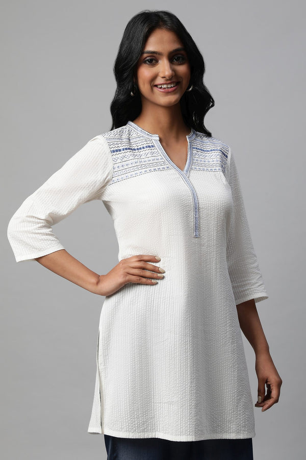 White Textured Cotton Summer Kurta