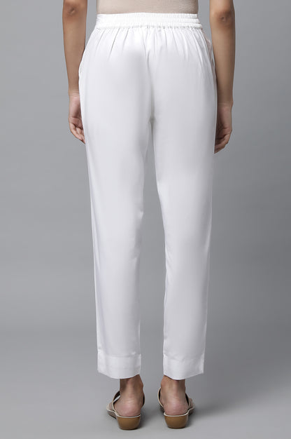 White Basic Solid Cotton Trouser Pants