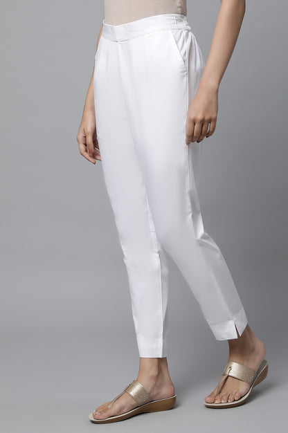 White Basic Solid Cotton Trouser Pants