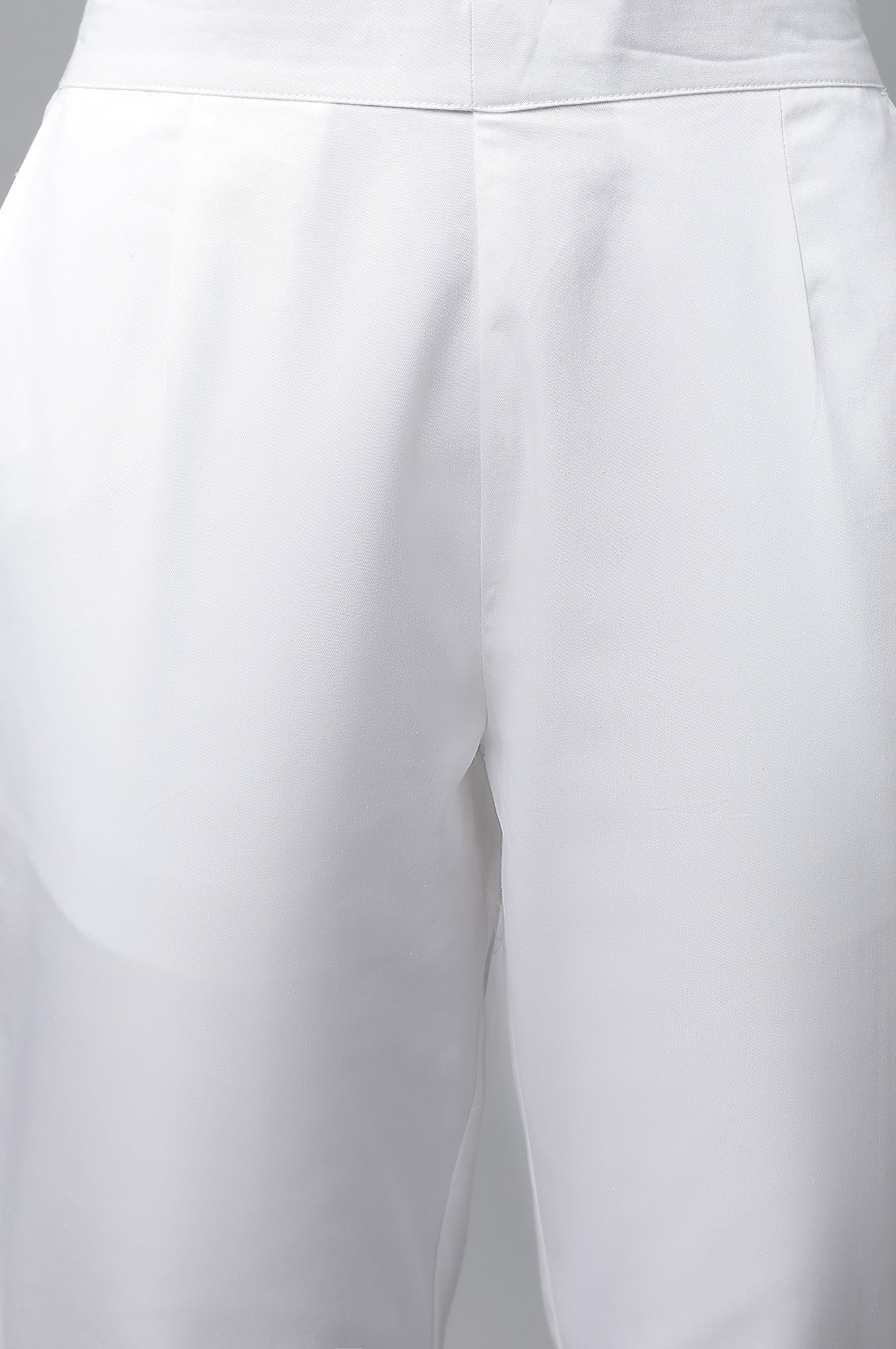 White Basic Solid Cotton Trouser Pants