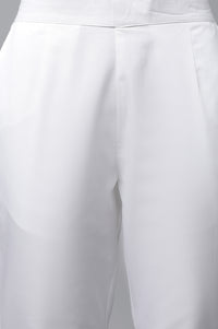 White Basic Solid Cotton Trouser Pants