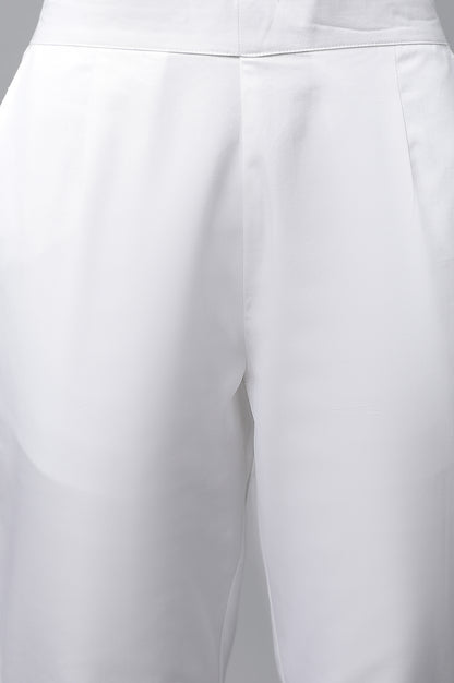 White Basic Solid Cotton Trouser Pants