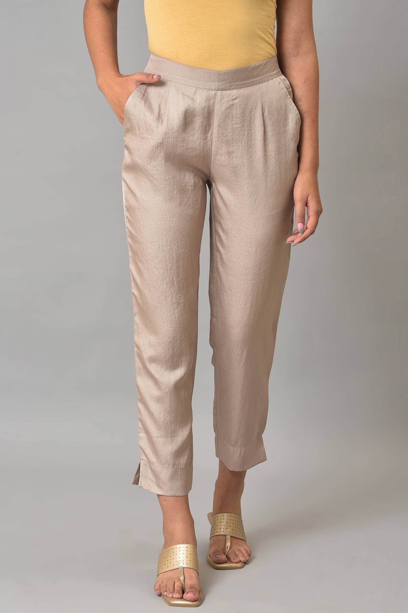 Gold Straight Fit Plus Size Trouser Pants