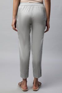 Grey Solid Plain Straight Woven Trouser