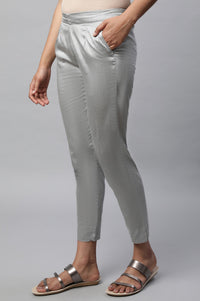 Grey Solid Plain Straight Woven Trouser