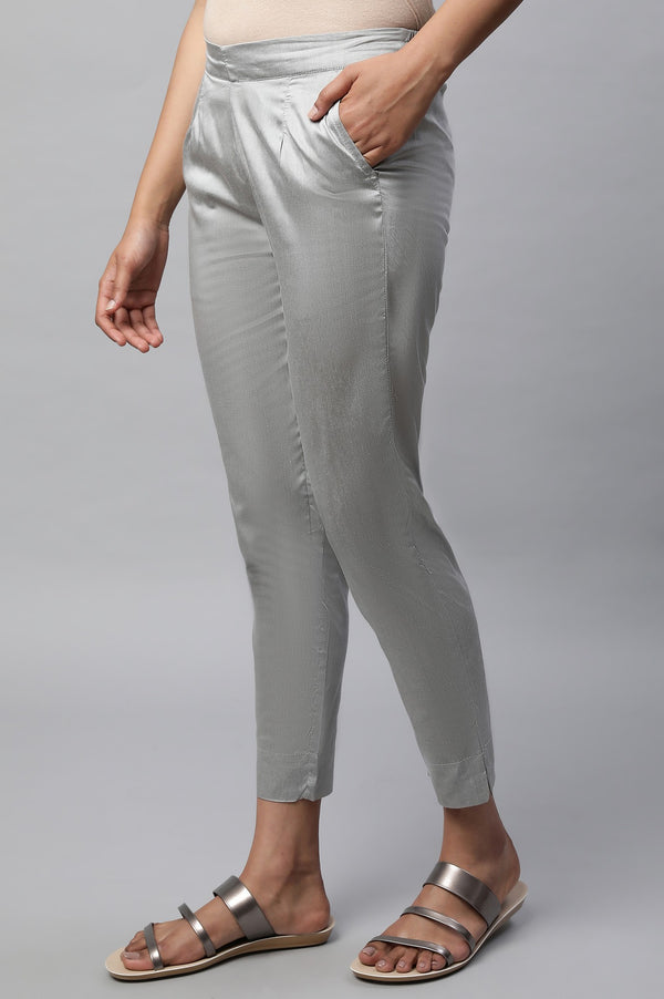 Grey Solid Plain Straight Woven Trouser
