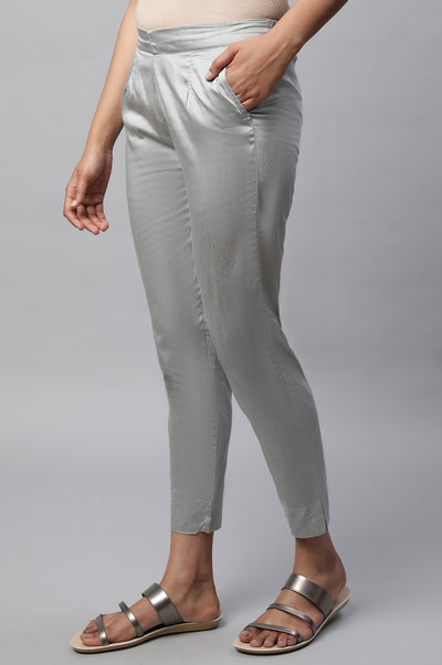 Grey Zari Embroidered and Sequins Straight Kurta and Trouser Set