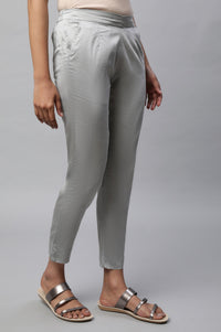 Grey Solid Plain Straight Woven Trouser