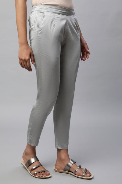 Grey Zari Embroidered and Sequins Straight Kurta and Trouser Set