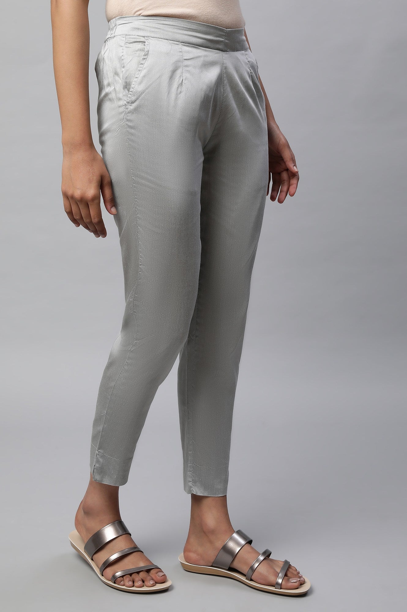 Grey Floral Printed Crepe A-Line Kurta and Trouser Set