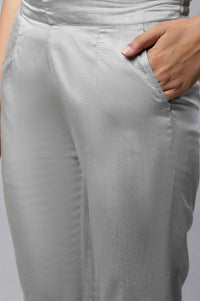 Grey Solid Plain Straight Woven Trouser