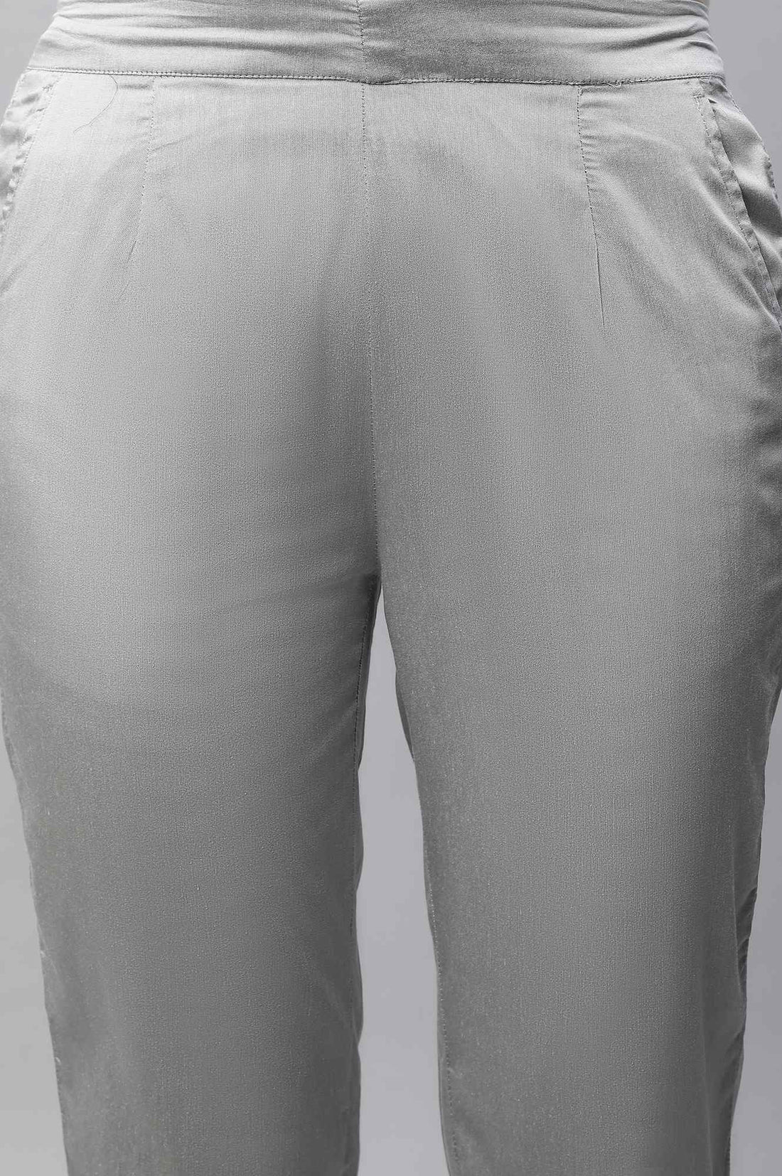 Grey Solid Plain Straight Woven Trouser