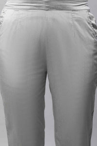 Grey Solid Plain Straight Woven Trouser