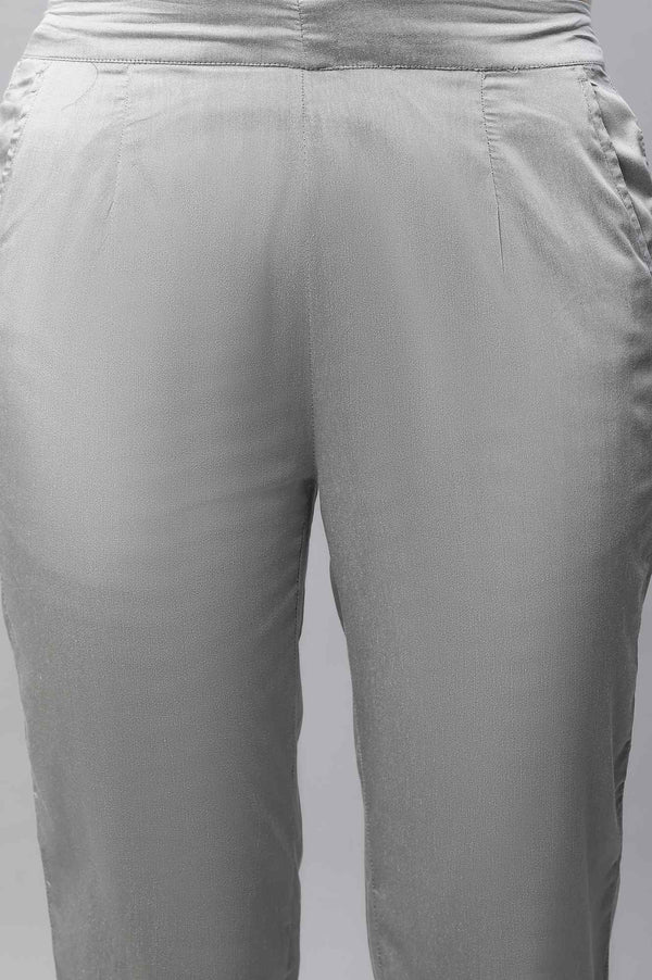 Grey Solid Plain Straight Woven Trouser