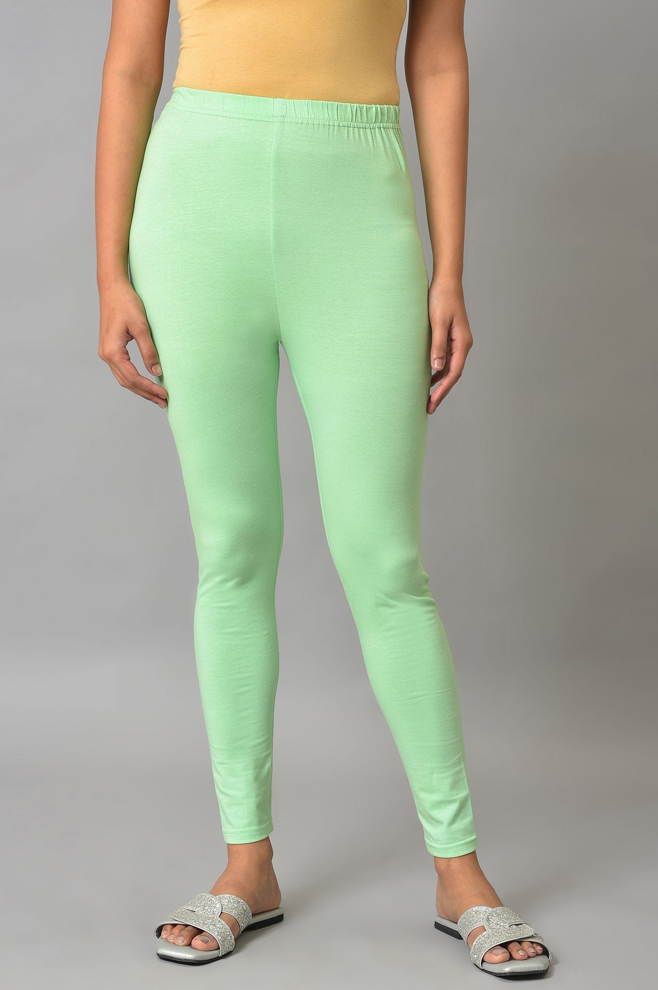 Green Cotton Lycra Plus Size Tights