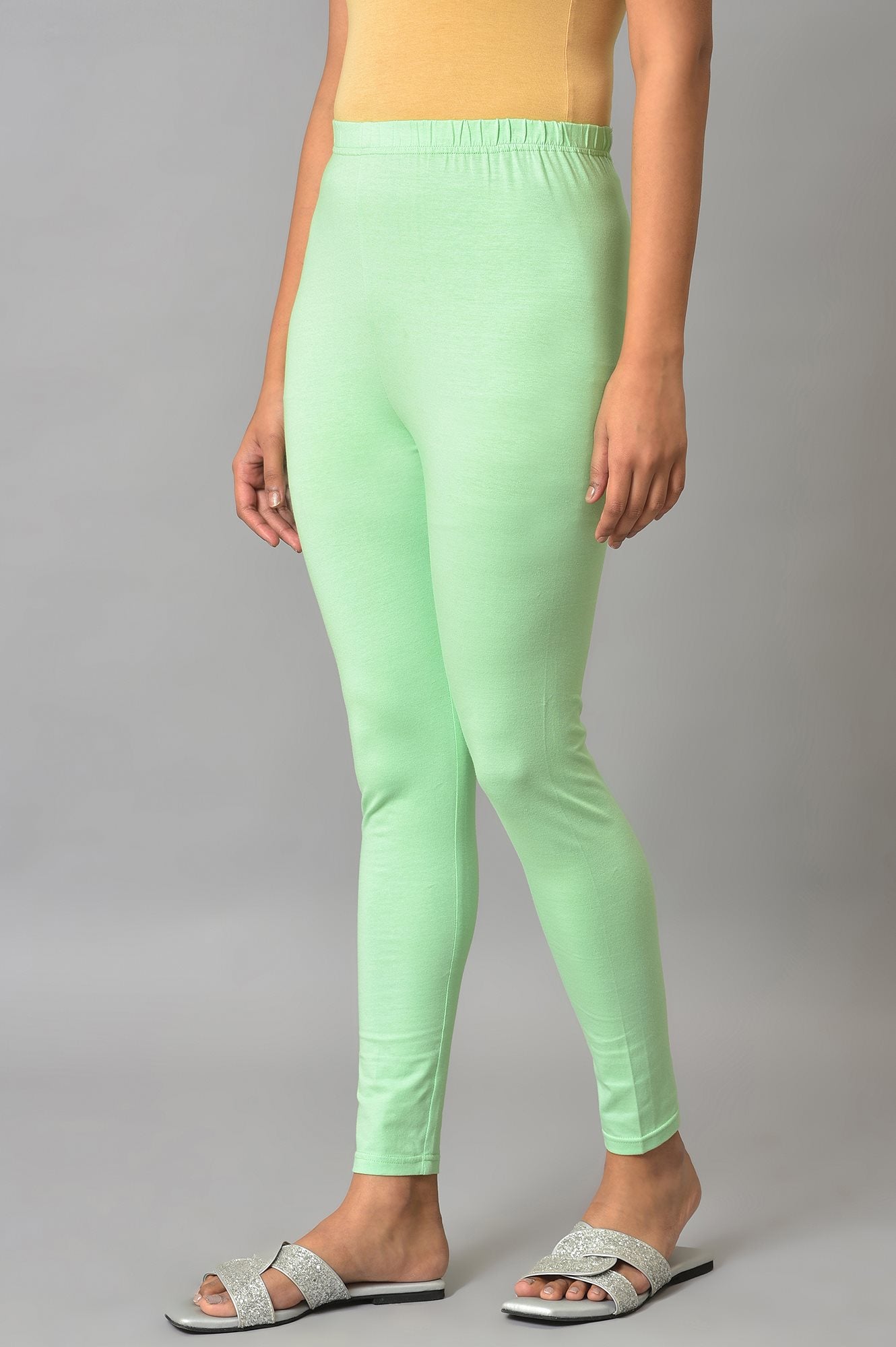 Green Cotton Lycra Plus Size Tights