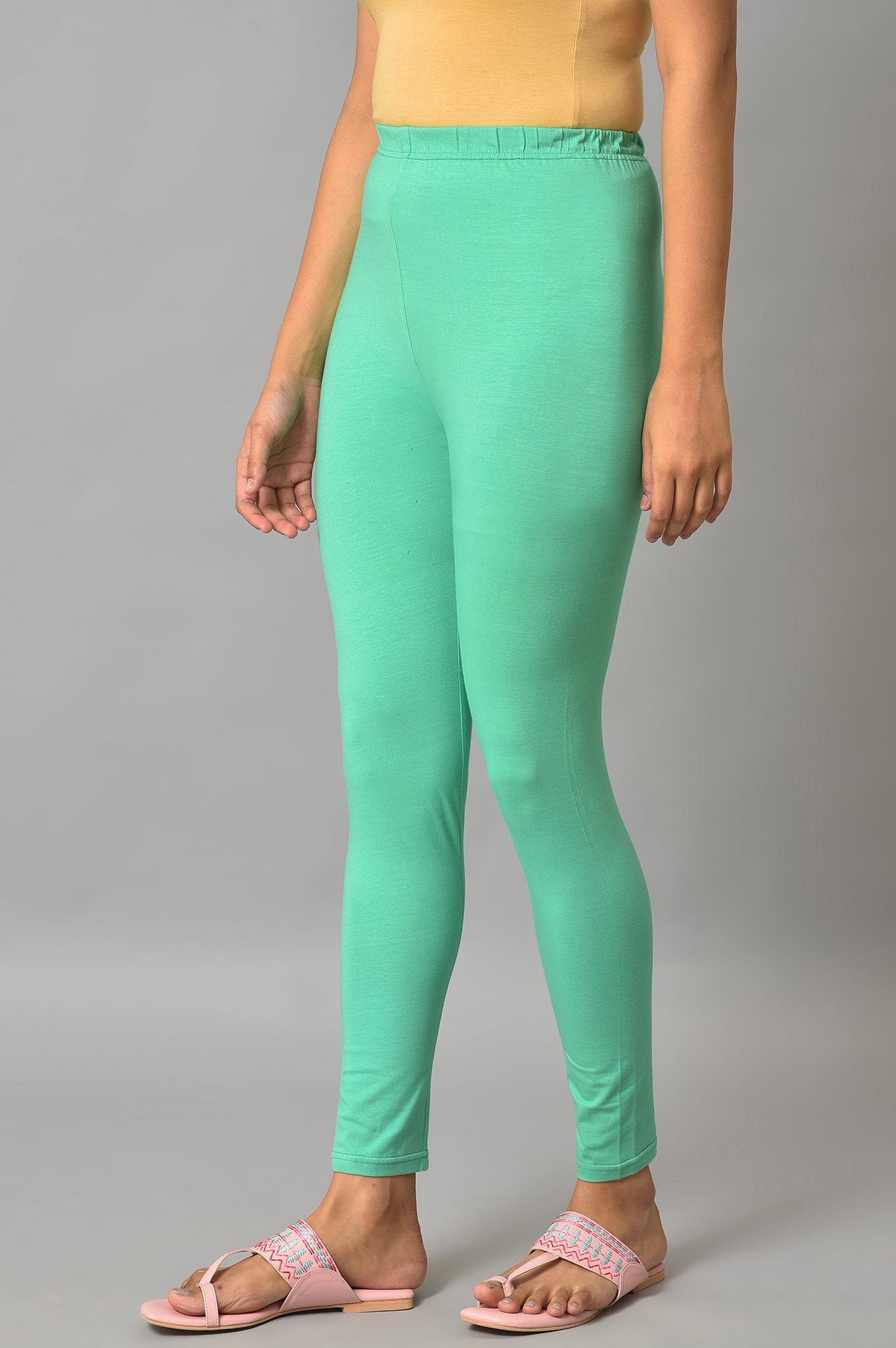 Marine Green Cotton Lycra Plus Size Tights