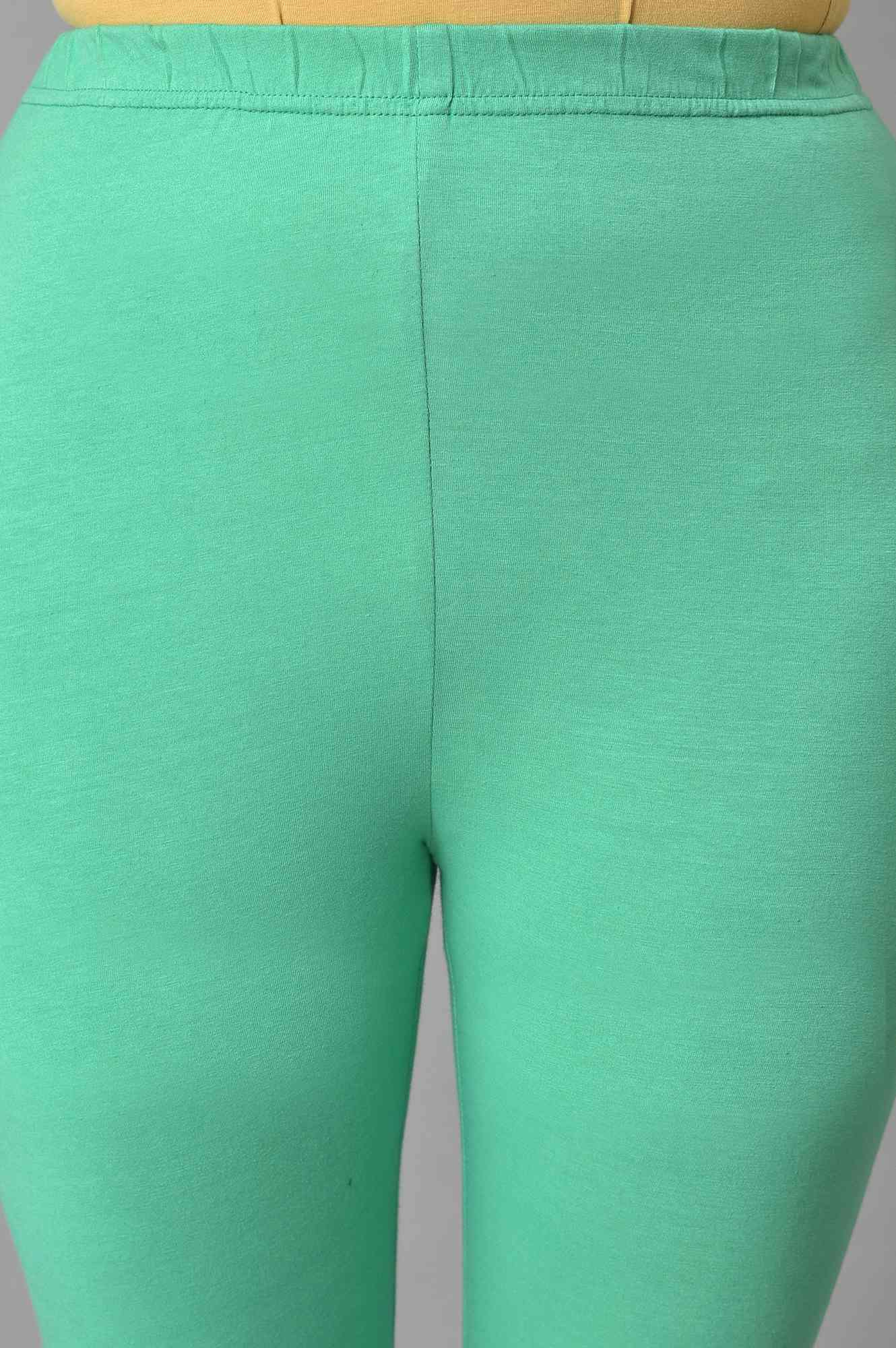 Marine Green Cotton Lycra Plus Size Tights