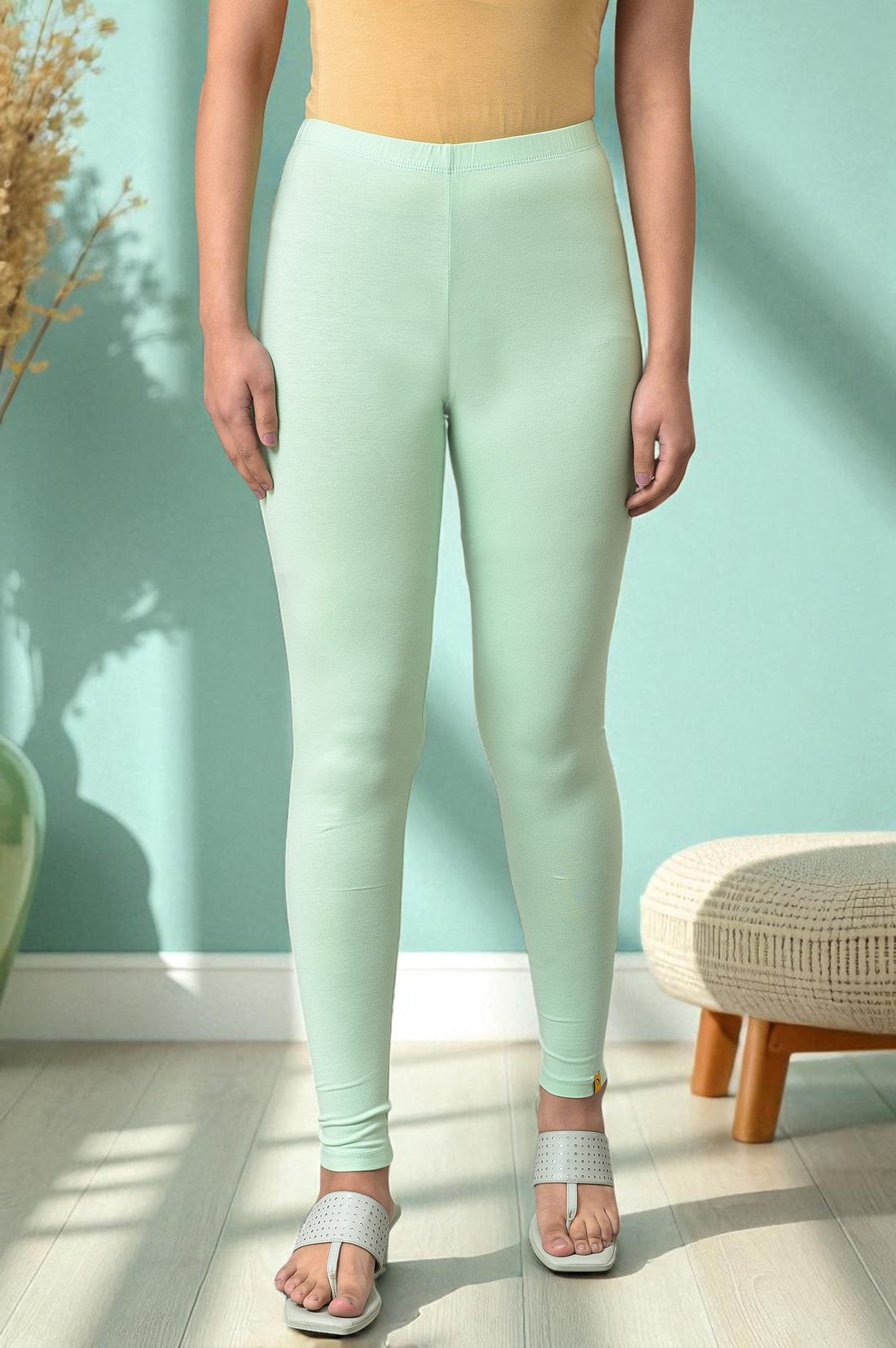 Buy Pista Green Cotton Lycra Tights Online for Woman Shop for