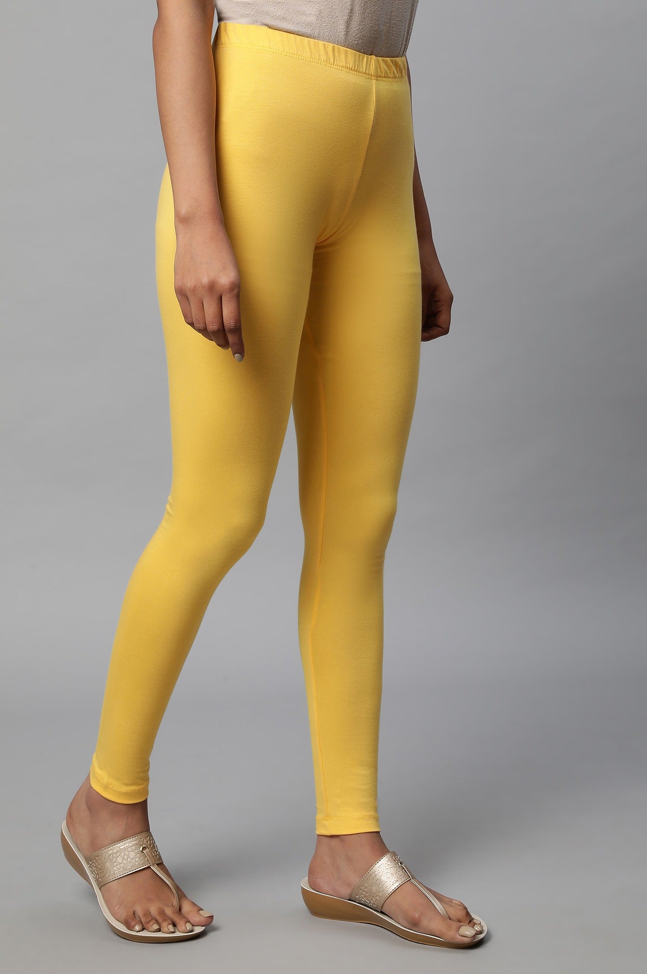 Yellow Cotton Lycra Tights