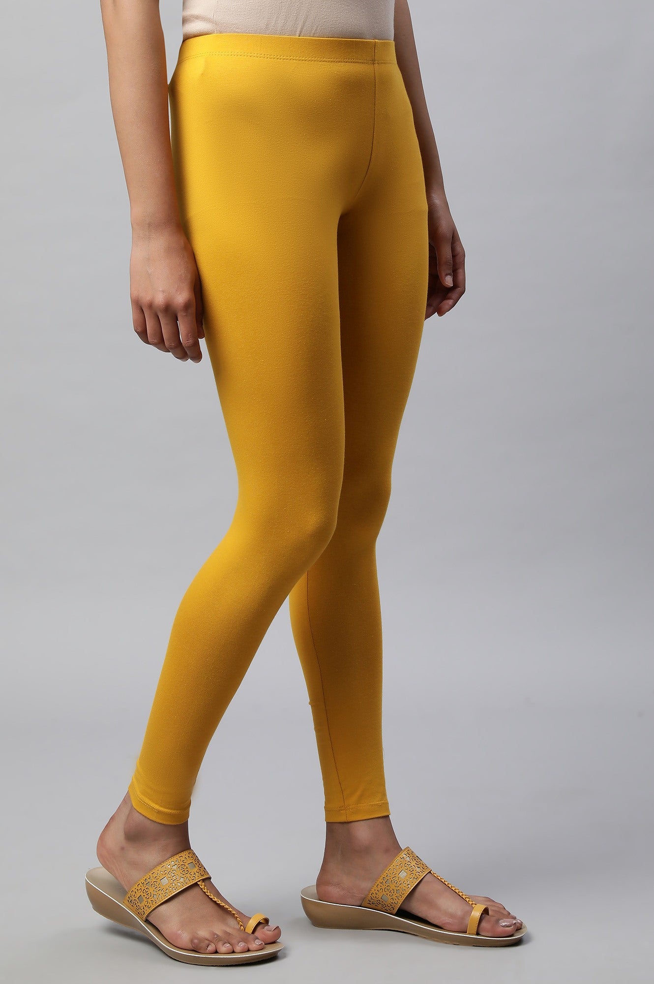 Yellow Cotton Lycra Tights