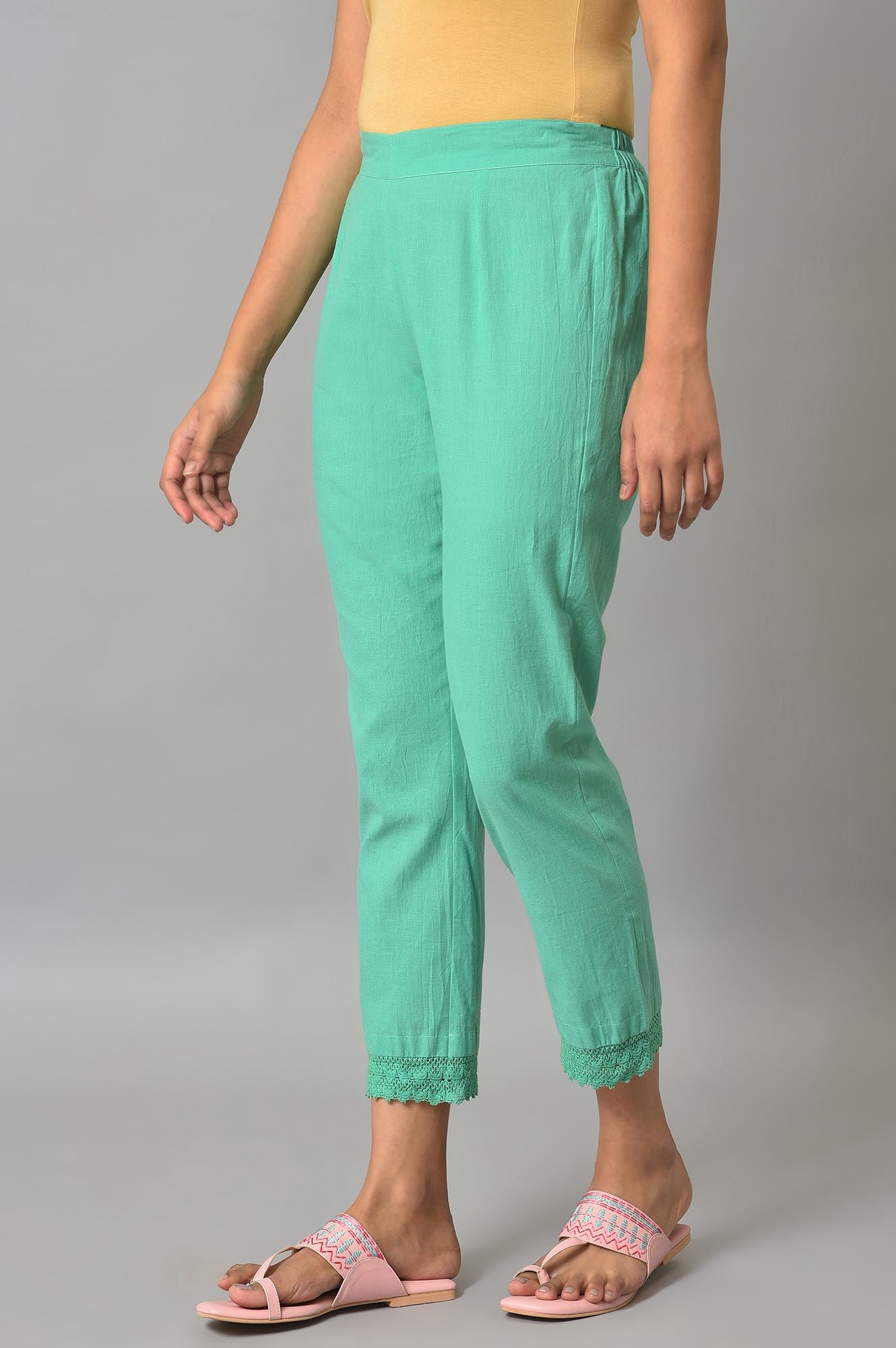 Green Straight Fit Plus Size Trouser Pants