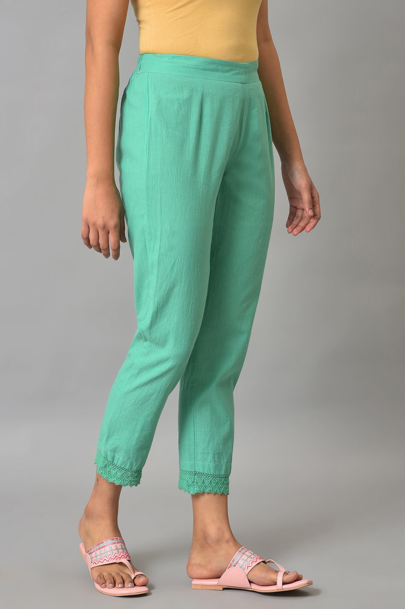 Green Straight Fit Plus Size Trouser Pants