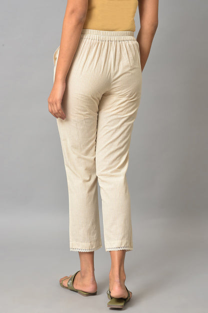 Beige Straight Fit Trouser Pants