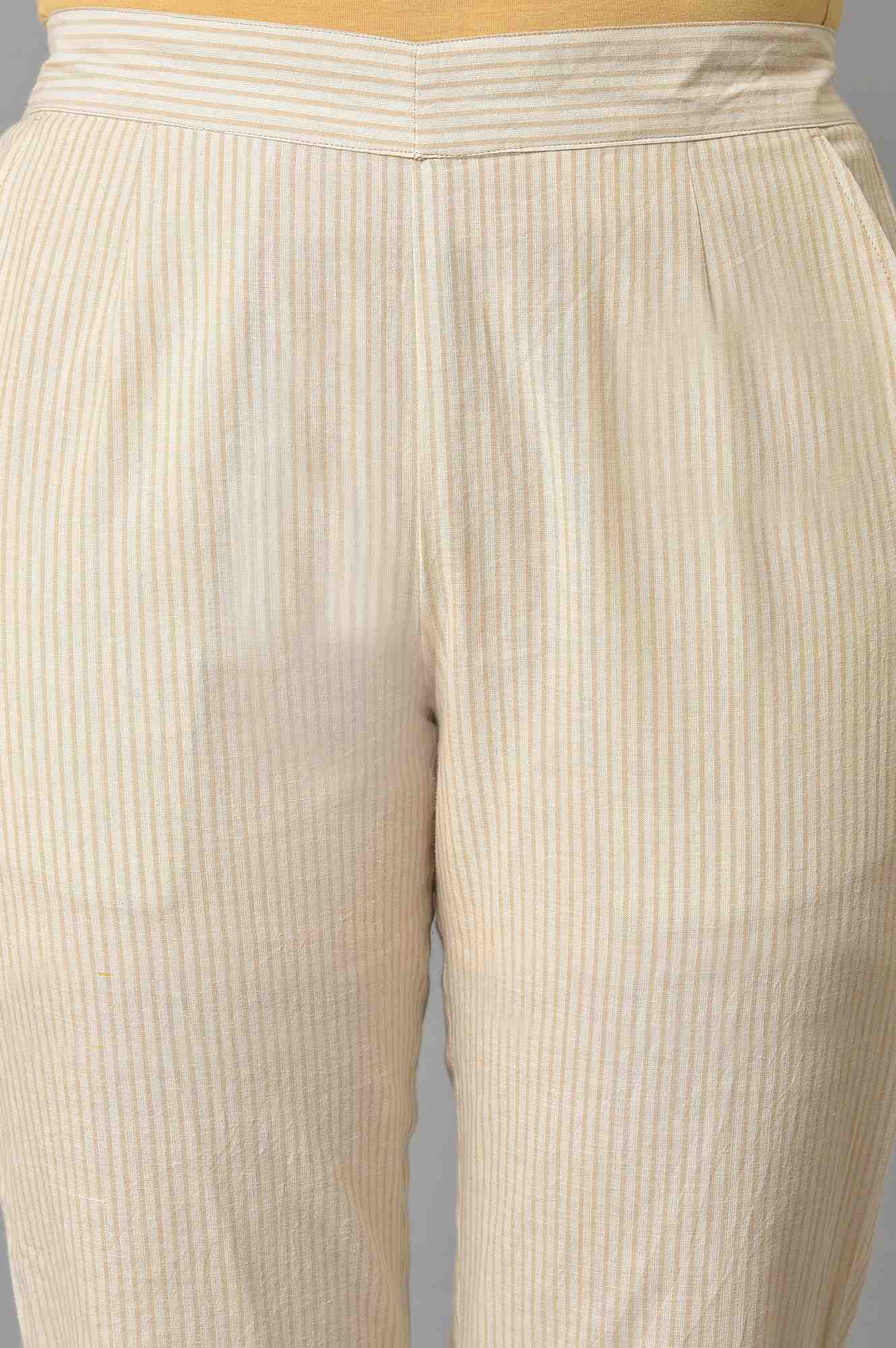 Beige Straight Fit Trouser Pants