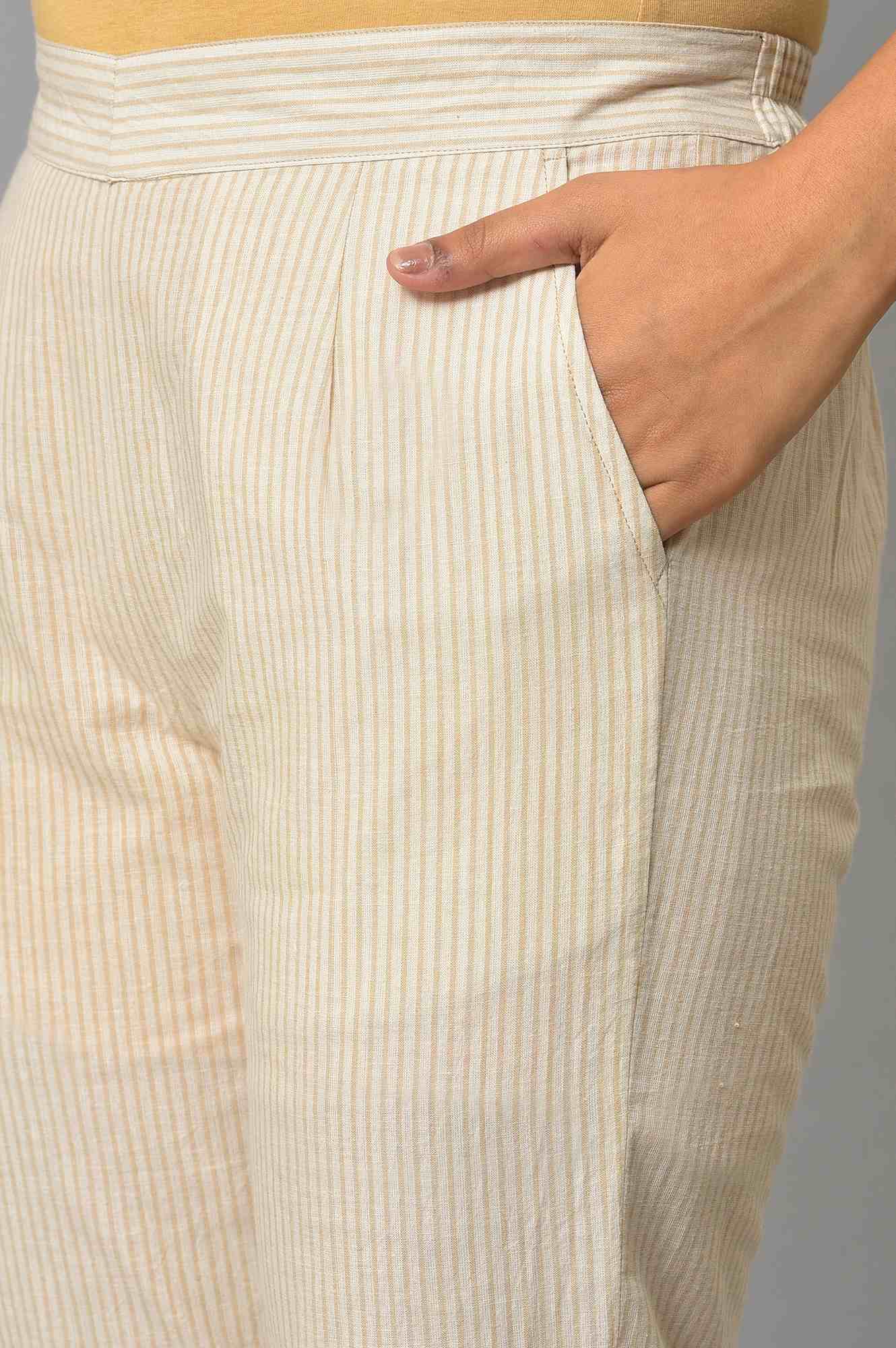 Beige Straight Fit Trouser Pants