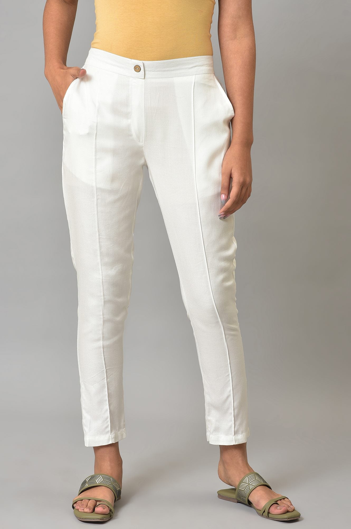 White Straight Fit Plus Size Trouser Pants